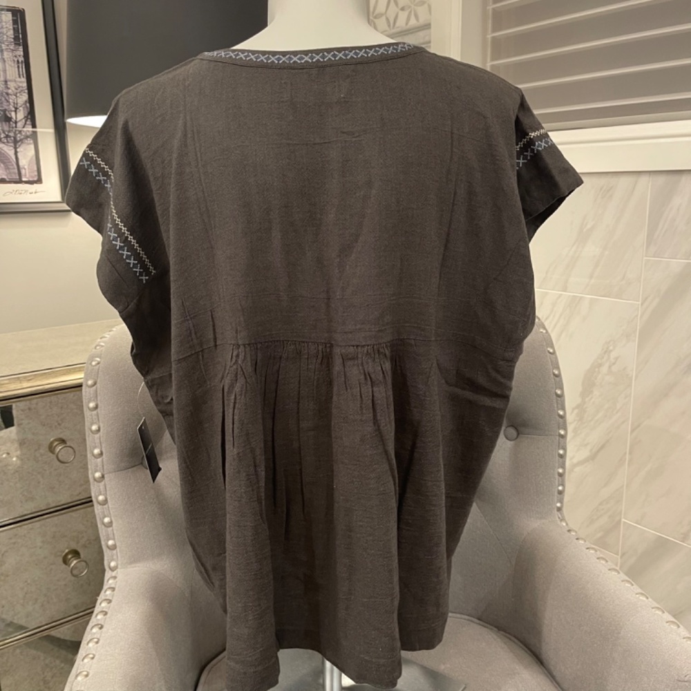 Lucky Brand Cap Sleeved Cotton Blouse - Picture 3 of 8